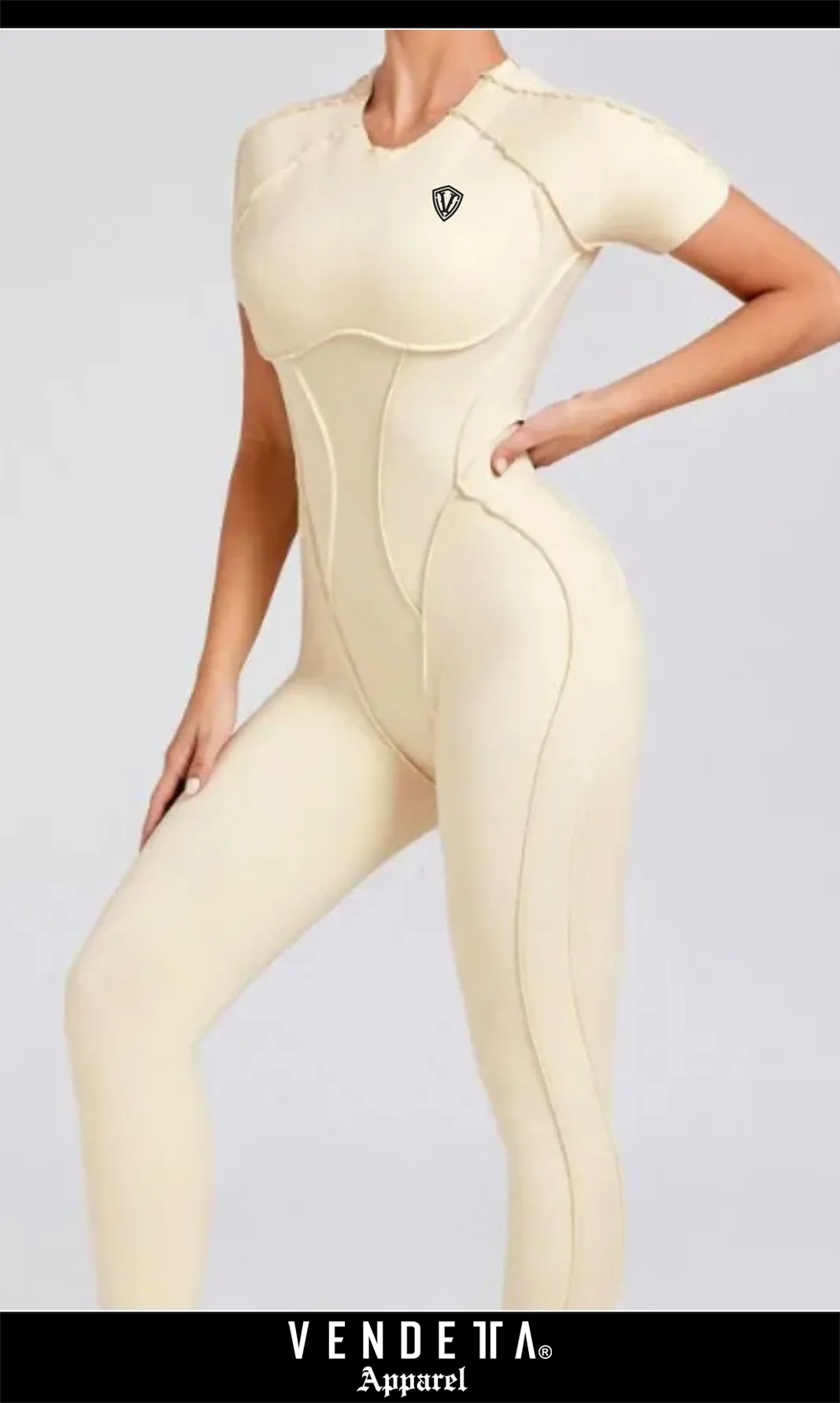 v1691 white-Beige__a Overal Dámsky / Leginy - Tričko Rukávy krátke / Overall leggings / Biela - Beige / v1691 – Obrázok 1