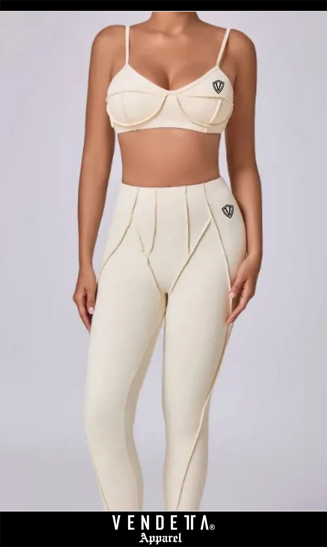 SET / Leginy + Top Dámske / leggings + Top / Biela - Beige / v1664 – Obrázok 1