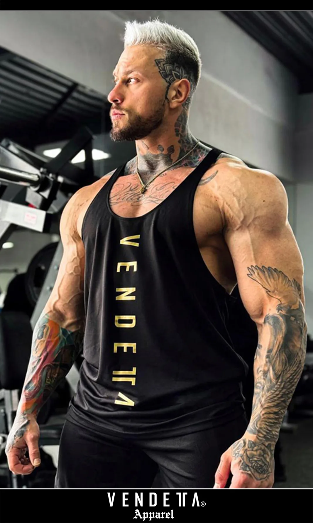 v1701 black__a Tielko FIT Pánske / Tank Top men / Čierna-Zlatá / v1701 – Obrázok 1