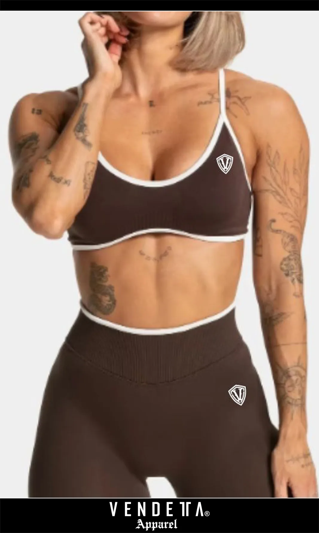 Kratasy Bezšvové + Top - Súprava Dámska / Vysoký Pás / Seamless Shorts + TOP / SET / Hnedá / v1734 – Obrázok 1