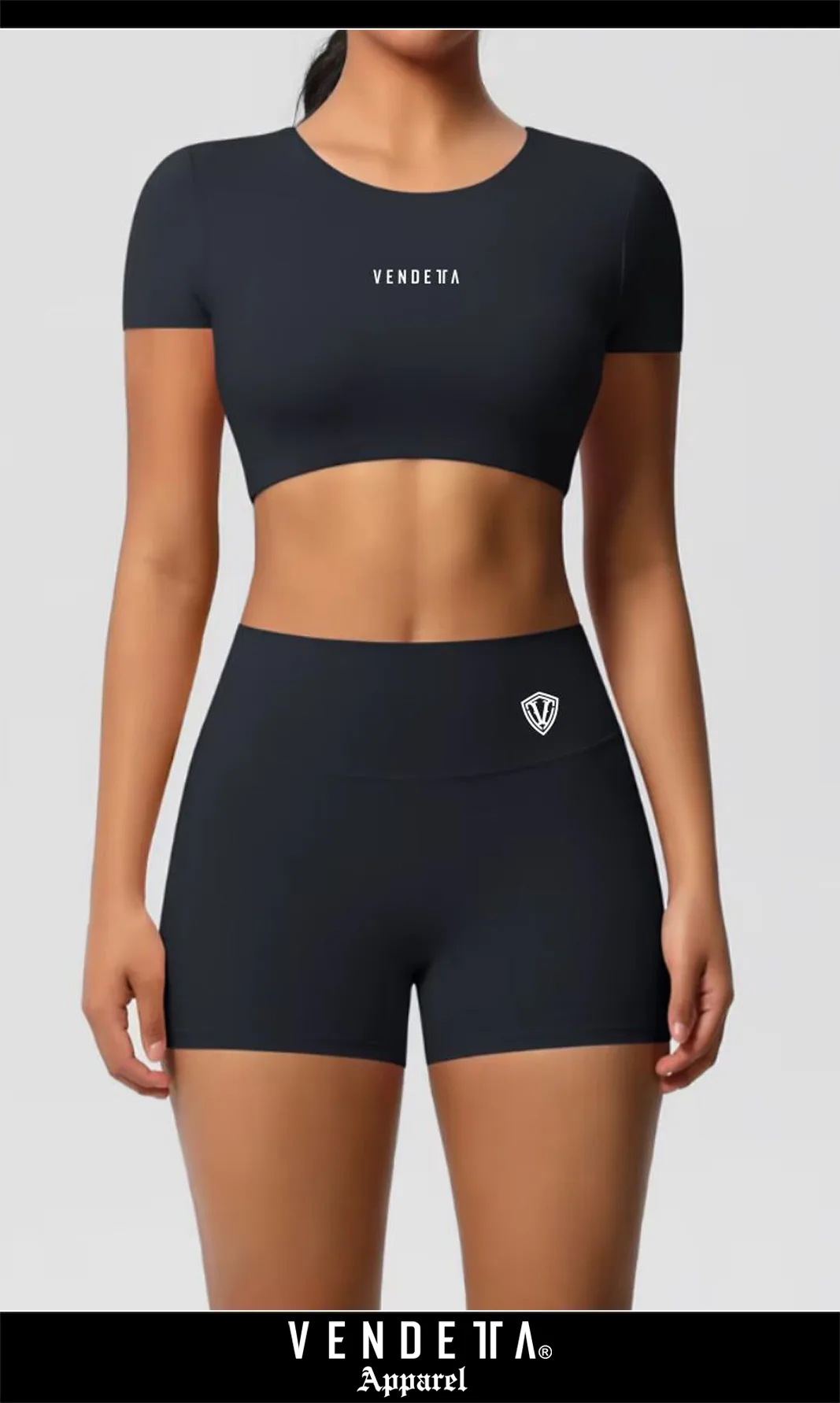 v1744 black__a Kraťasy + Crop - Súprava Dámska / shorts + Crop SET / Čierna / v1744 – Obrázok 1