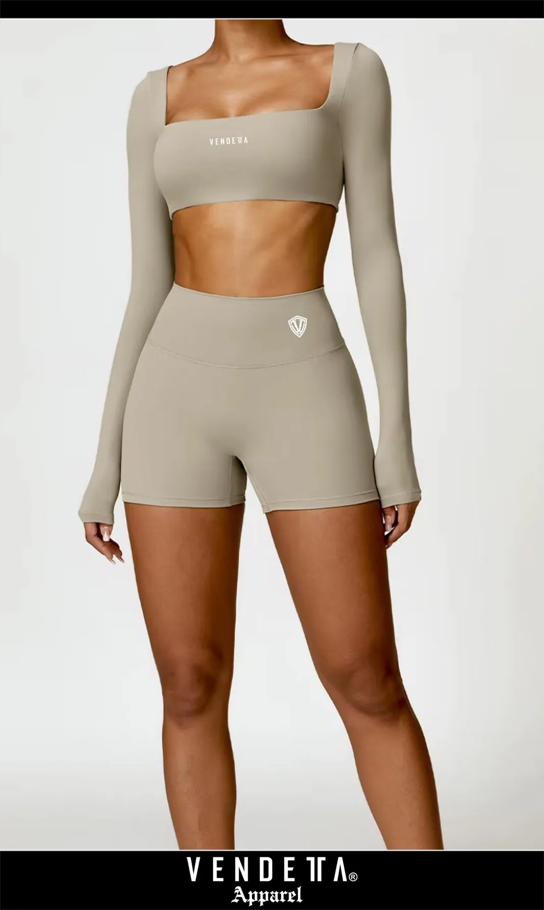 Kraťasy + Crop - Súprava Dámska / shorts push up - Crop SET / Hnedá / v1755 – Obrázok 1