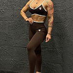 Legíny Bezšvové + Top - Súprava Dámska / Vysoký Pás / Seamless Leggings + TOP / SET / Hnedá / v1729