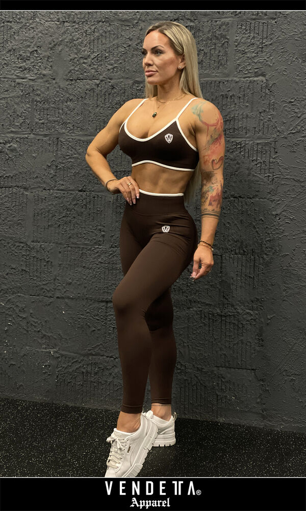 Legíny Bezšvové + Top - Súprava Dámska / Vysoký Pás / Seamless Leggings + TOP / SET / Hnedá / v1729