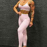 Legíny Bezšvové + Top - Súprava Dámska / Vysoký Pás / Seamless Leggings + TOP / SET / Ružová / v1729