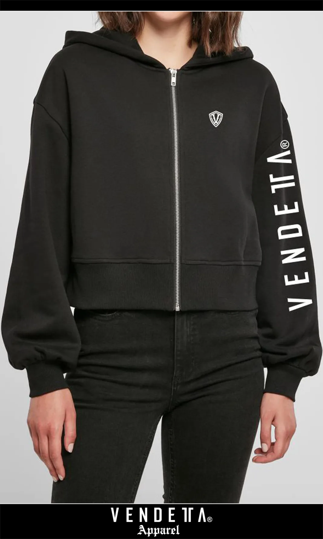 Mikina Crop na Zips Dámska / Oversized Hoody / Čierna / v1638 – Obrázok 2