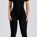 Overal Dámsky / Leginy - Tričko Rukávy krátke / Overall leggings / Čierna / v1691