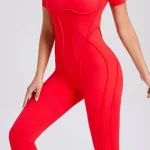 Overal Dámsky / Leginy - Tričko Rukávy krátke / Overall leggings / Červená / v1691