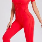 Overal Dámsky / Leginy - Tričko Rukávy krátke / Overall leggings / Červená / v1691