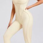 Overal Dámsky / Leginy - Tričko Rukávy krátke / Overall leggings / Biela - Beige / v1691