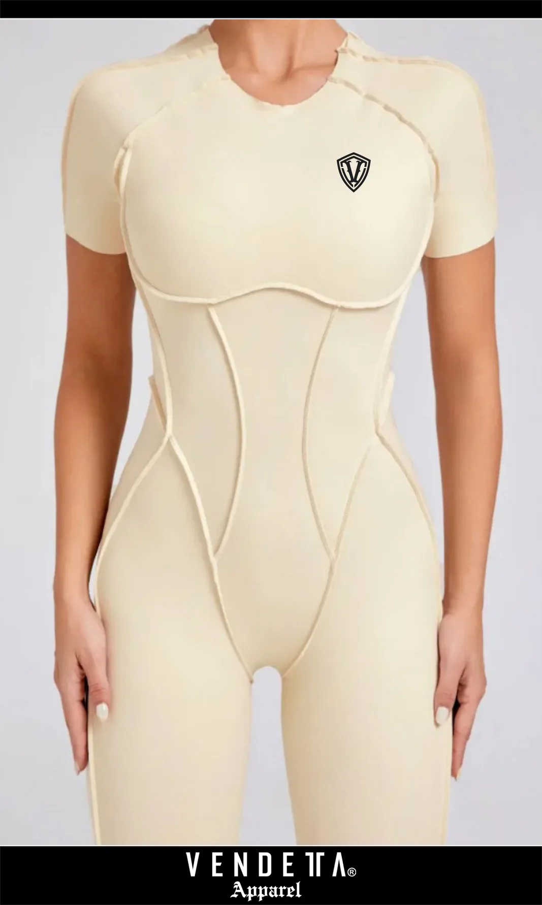 Overal Dámsky / Leginy - Tričko Rukávy krátke / Overall leggings / Biela - Beige / v1691 – Obrázok 2
