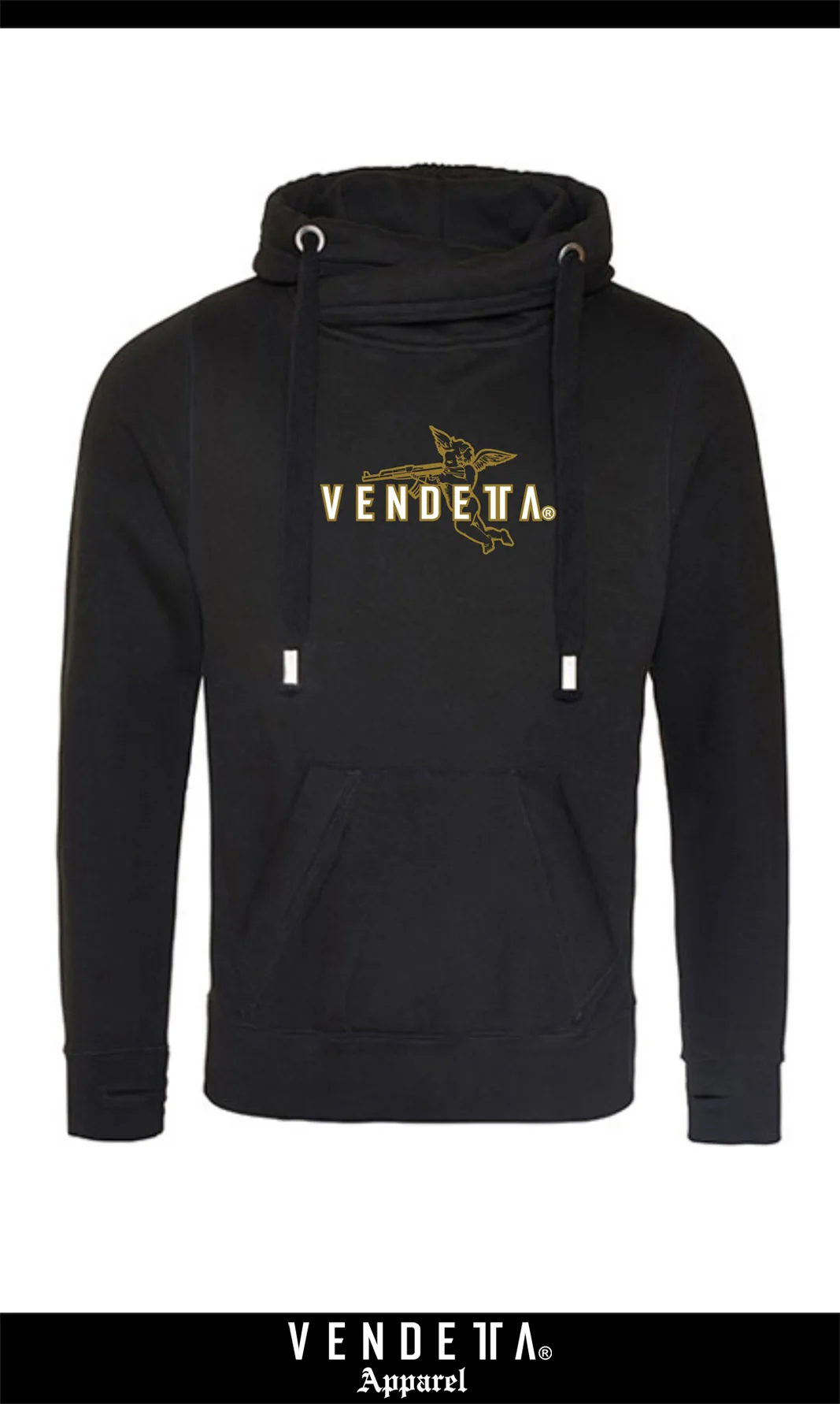 Mikina s kapucňou UNI / Vyšívaná / Hoodie Oversize Angel / Čierna-Gold / v1586 – Obrázok 1