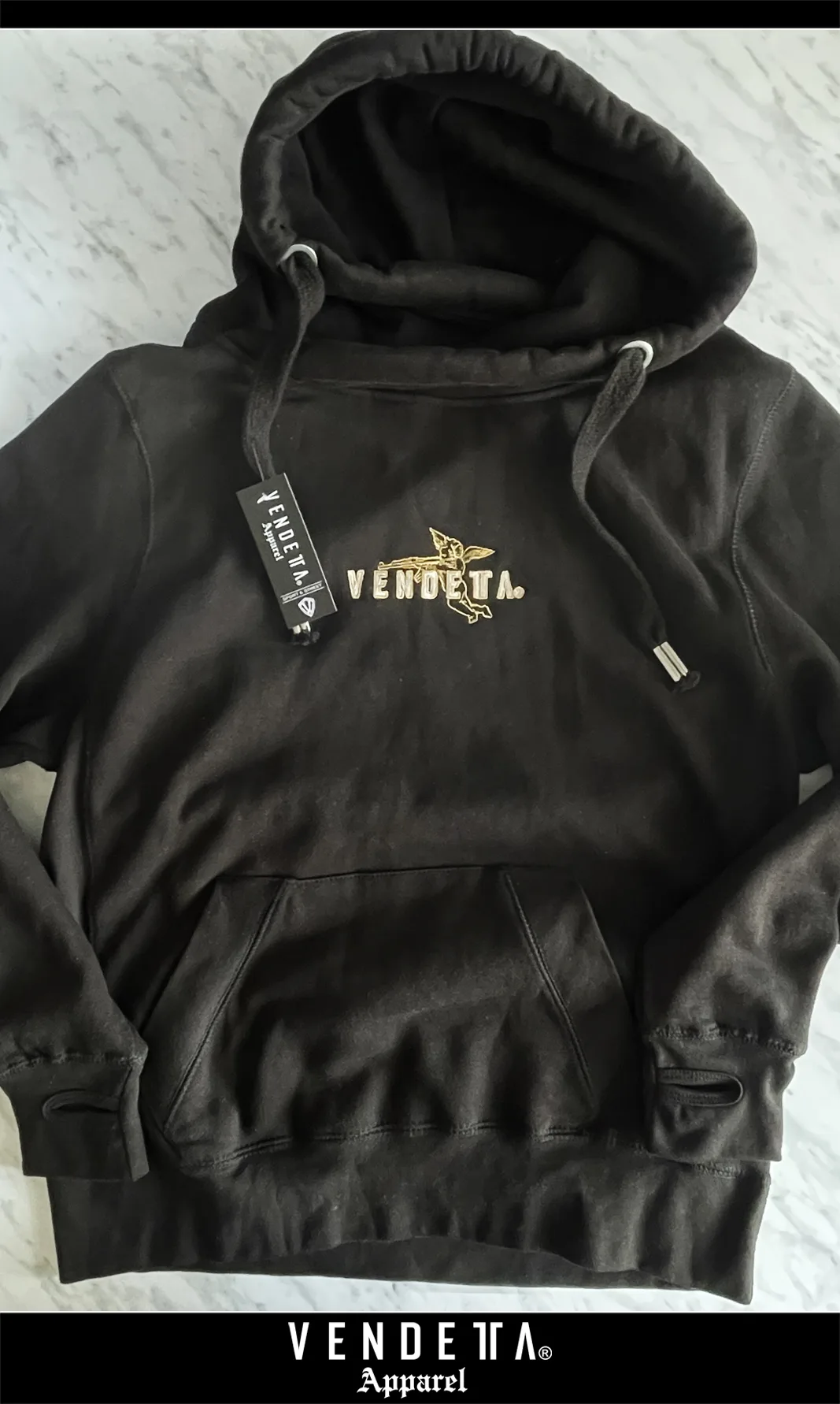 Mikina s kapucňou UNI / Vyšívaná / Hoodie Oversize Angel / Čierna-Gold / v1586 – Obrázok 4