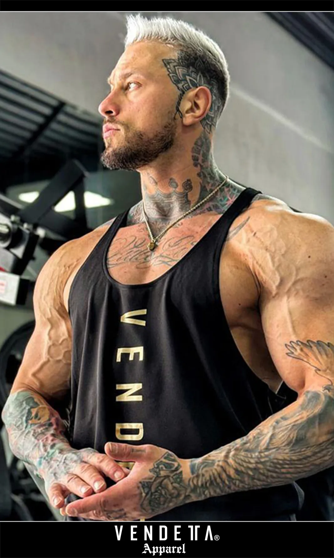 Tielko FIT Pánske / Tank Top men / Čierna-Zlatá / v1701 – Obrázok 3
