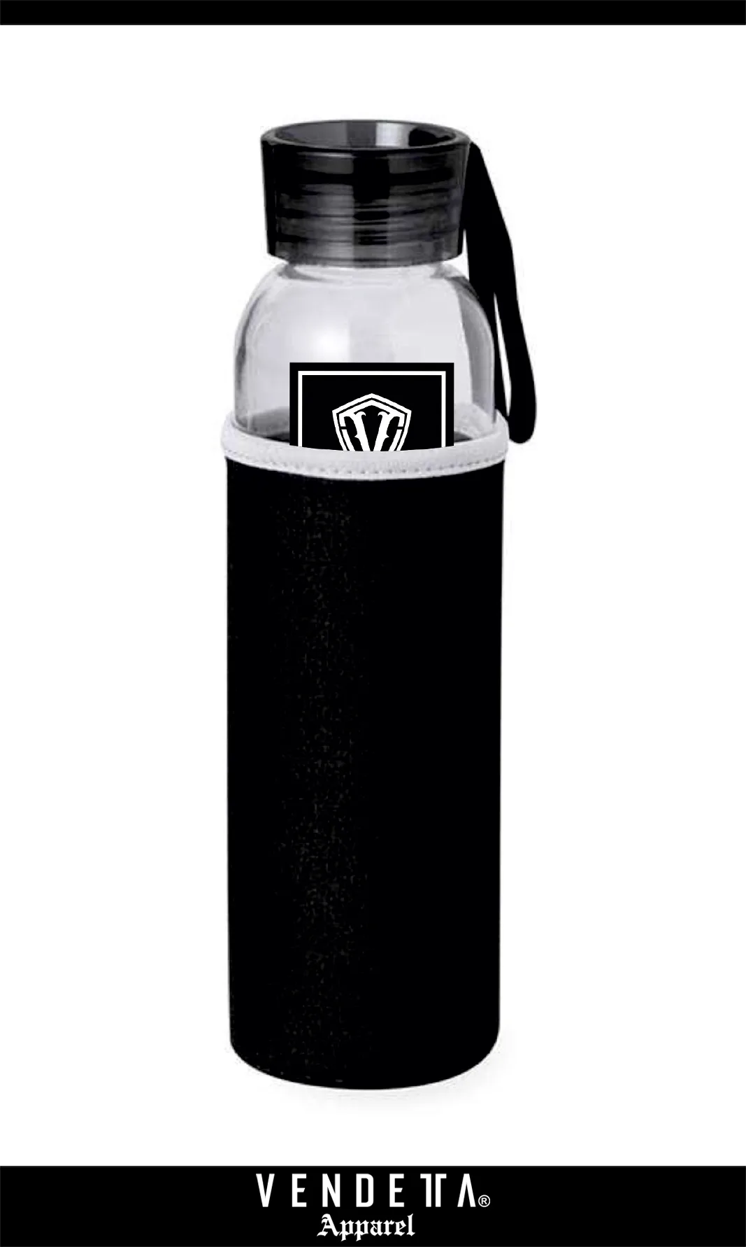 FLAŠKA Sklo + Neopren púzdro / Bottle Sport 500 ml / Čierna / v1706 – Obrázok 1