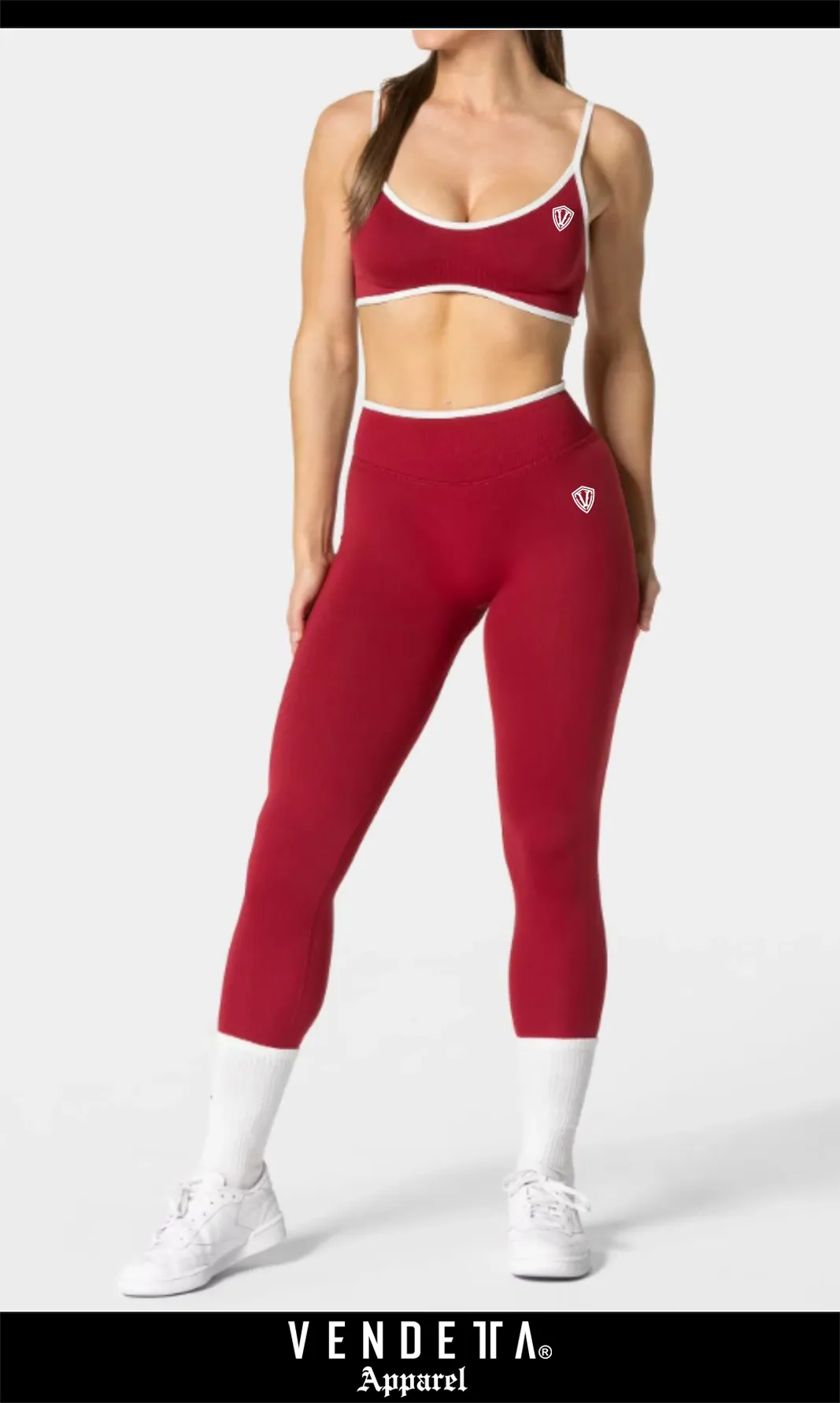 Legíny Bezšvové + Top - Súprava Dámska / Vysoký Pás / Seamless Leggings + TOP / SET / Červená / v1729 – Obrázok 1