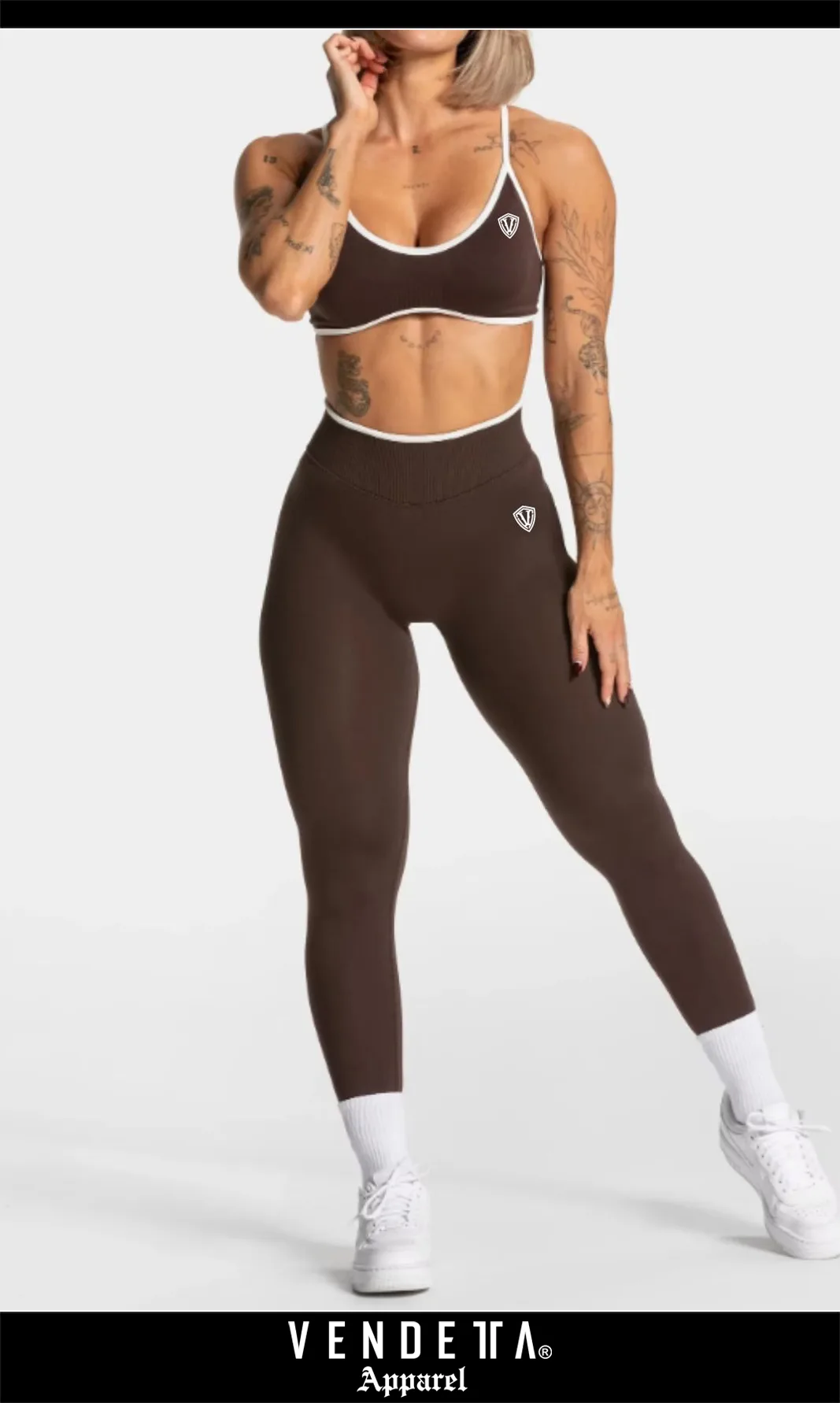 Legíny Bezšvové + Top - Súprava Dámska / Vysoký Pás / Seamless Leggings + TOP / SET / Hnedá / v1729 – Obrázok 1
