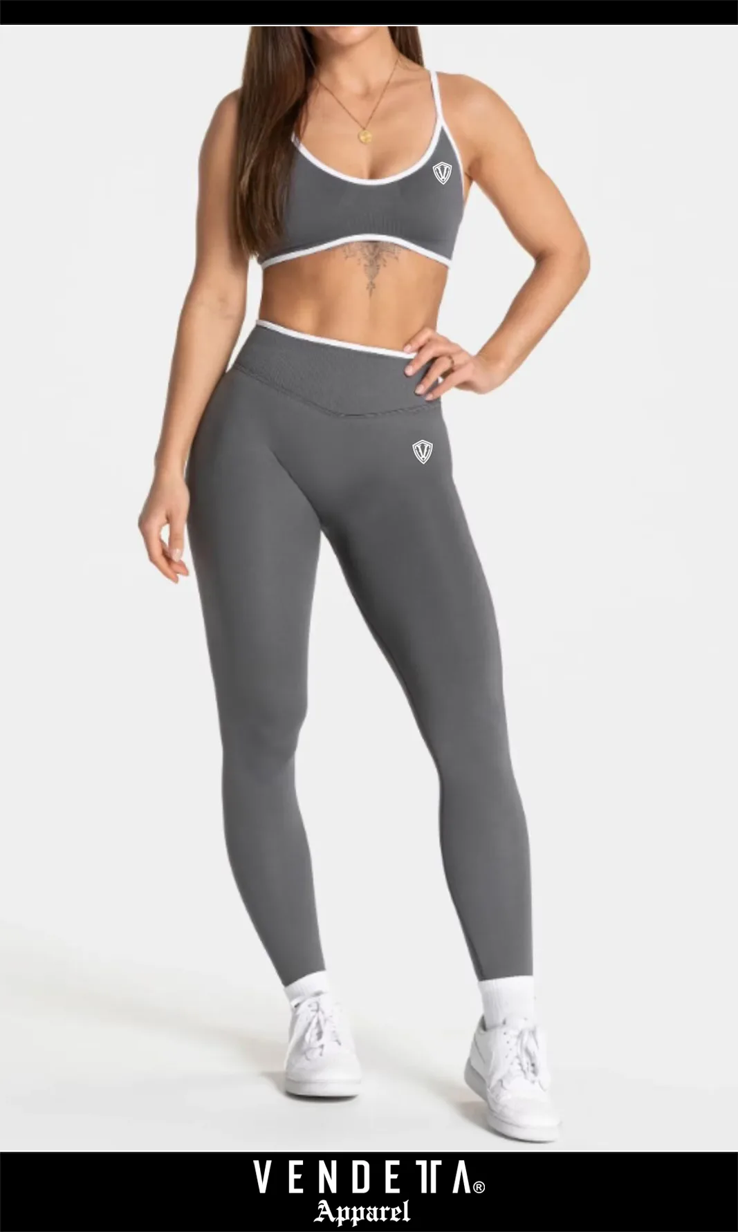 Legíny Bezšvové + Top - Súprava Dámska / Vysoký Pás / Seamless Leggings + TOP / SET / Šedá / v1729 – Obrázok 1