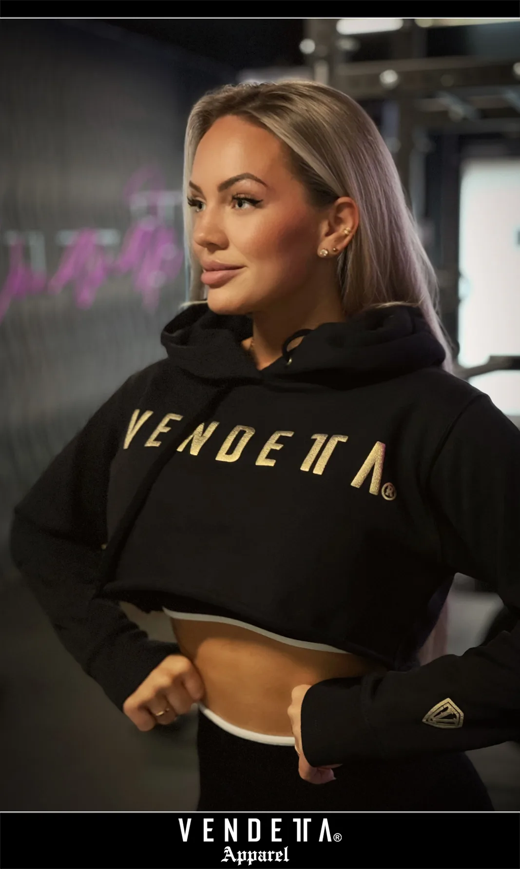 Mikina CROP s Kapucňou Dámska / Hoodie Oversize CROP 2 / Čierna-Biela / v1758 – Obrázok 5