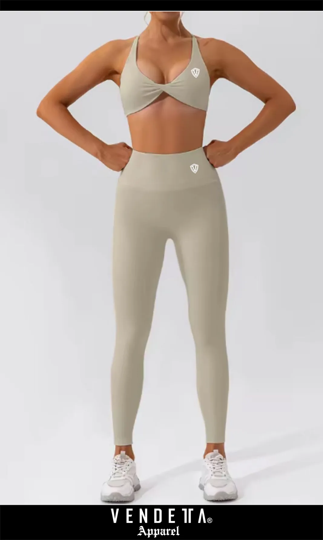 Leginy + Top - Súprava Dámska / leggings push up - Top SET / Hnedá - Béžová / v1752 – Obrázok 1