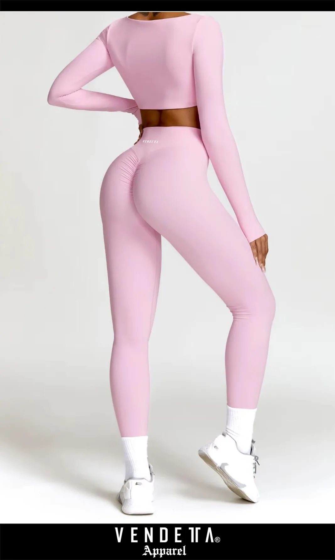 Leginy + Crop - Súprava Dámska / leggings push up - Crop SET / Ružová / v1753 – Obrázok 2