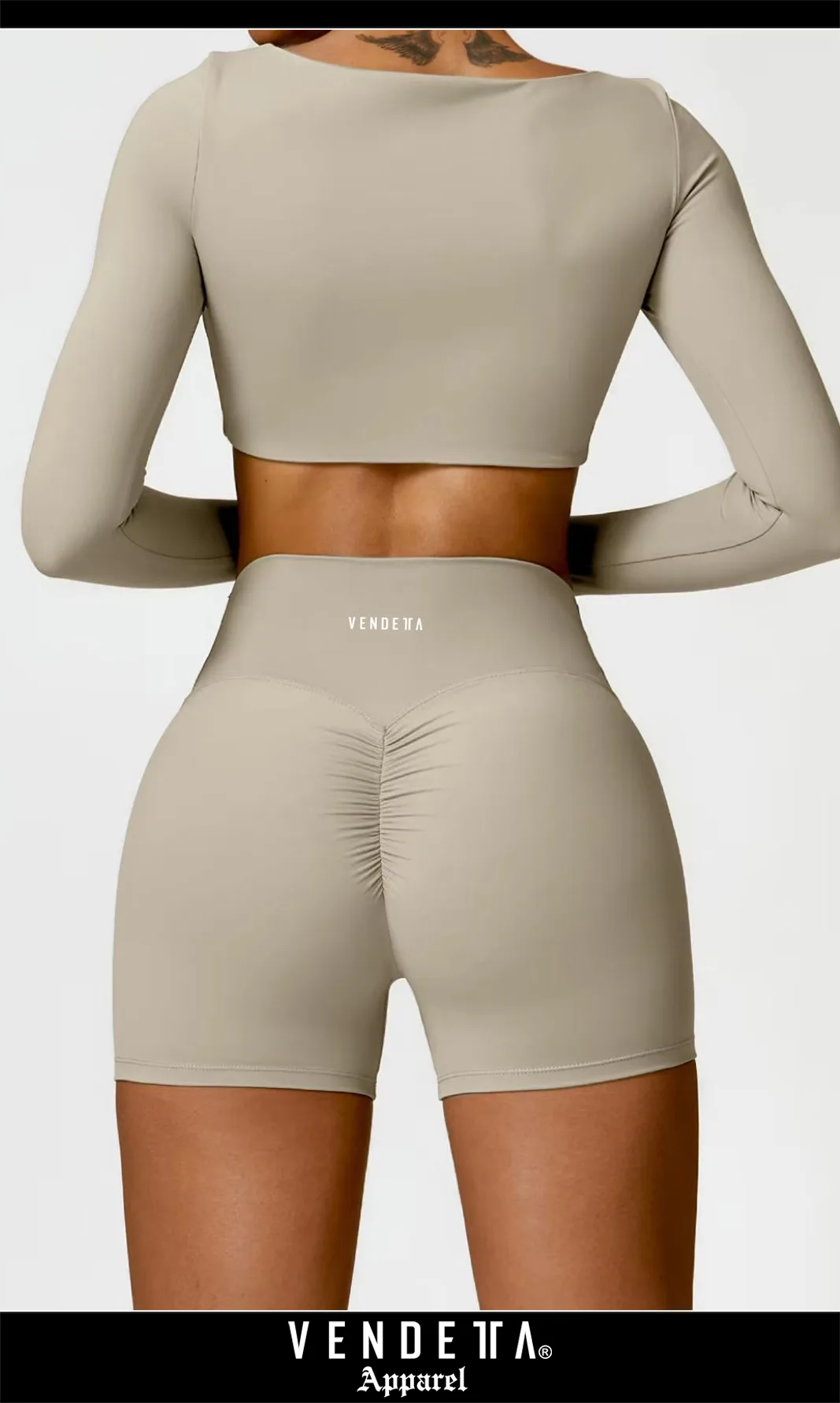 Kraťasy + Crop - Súprava Dámska / shorts push up - Crop SET / Hnedá - Béžová / v1755 – Obrázok 2