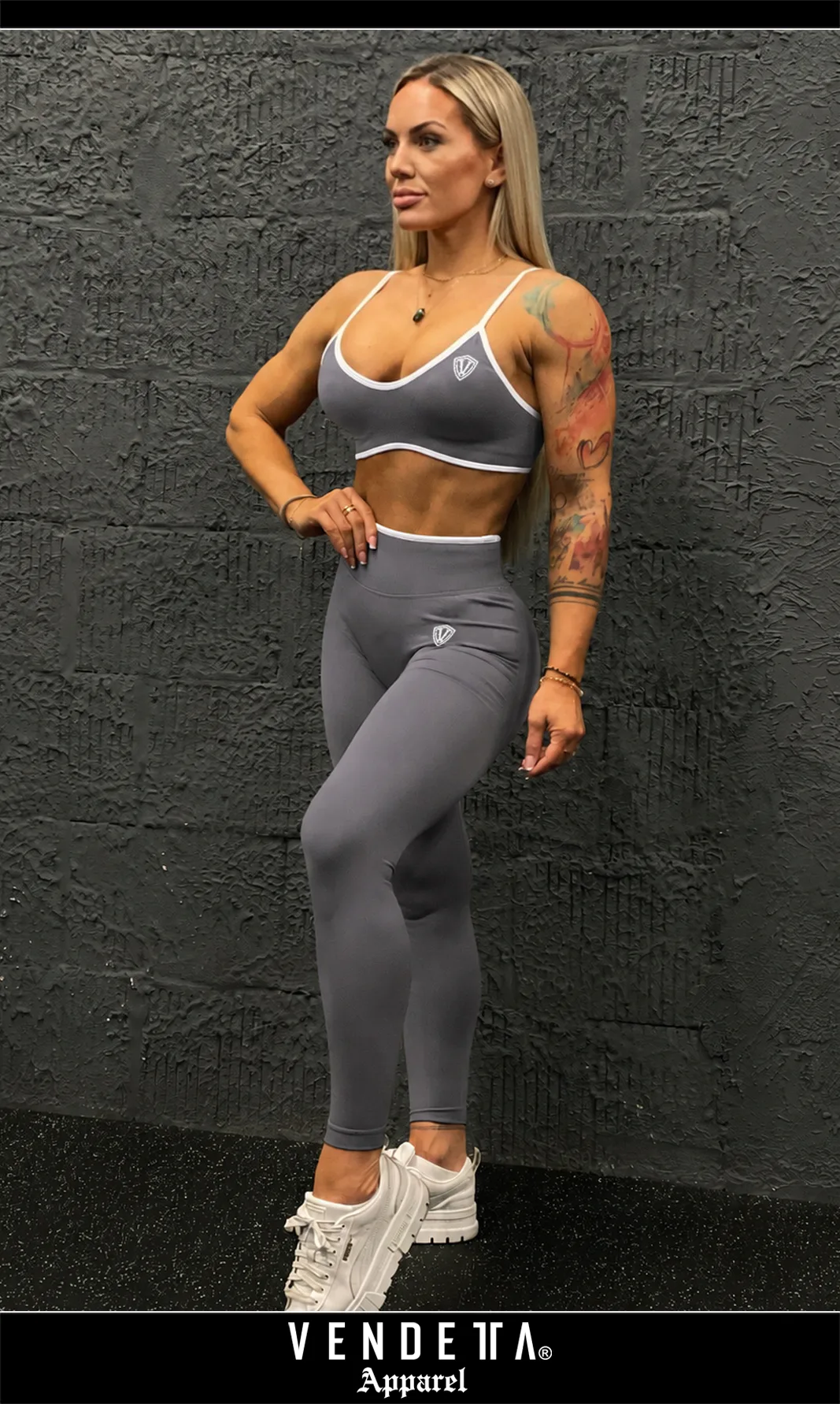v1729 grey__a1 Legíny Bezšvové + Top - Súprava Dámska / Vysoký Pás / Seamless Leggings + TOP / SET / Šedá / v1729 – Obrázok 1